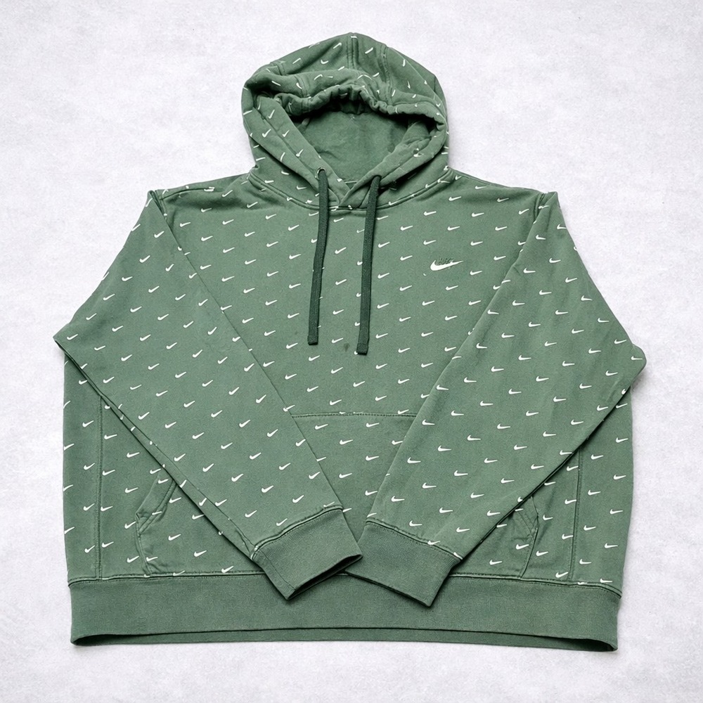 Nike Hoodie Mens Medium Green All Over Mini Swoosh Pullover